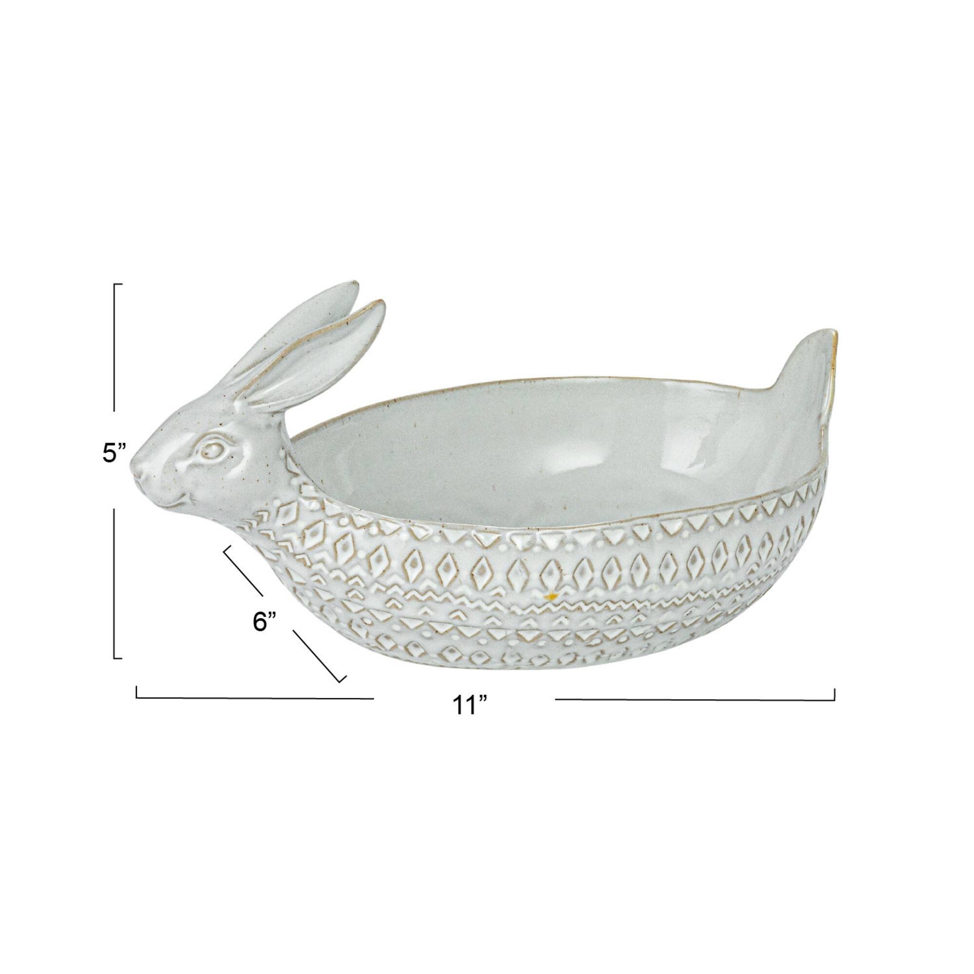 Hello Honey® 11" White Debossed Stoneware Rabbit Bowl with Reactive Glass, 2ct.